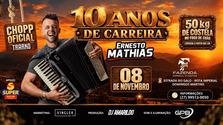 Ernesto Mathias 10 anos de carreira na Fazenda Imperial, em Domingos Martins